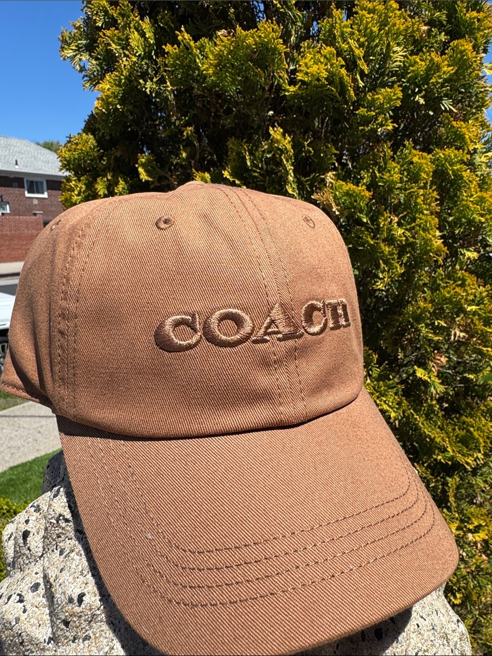 Coach Brown Embroidered Logo Baseball Cap